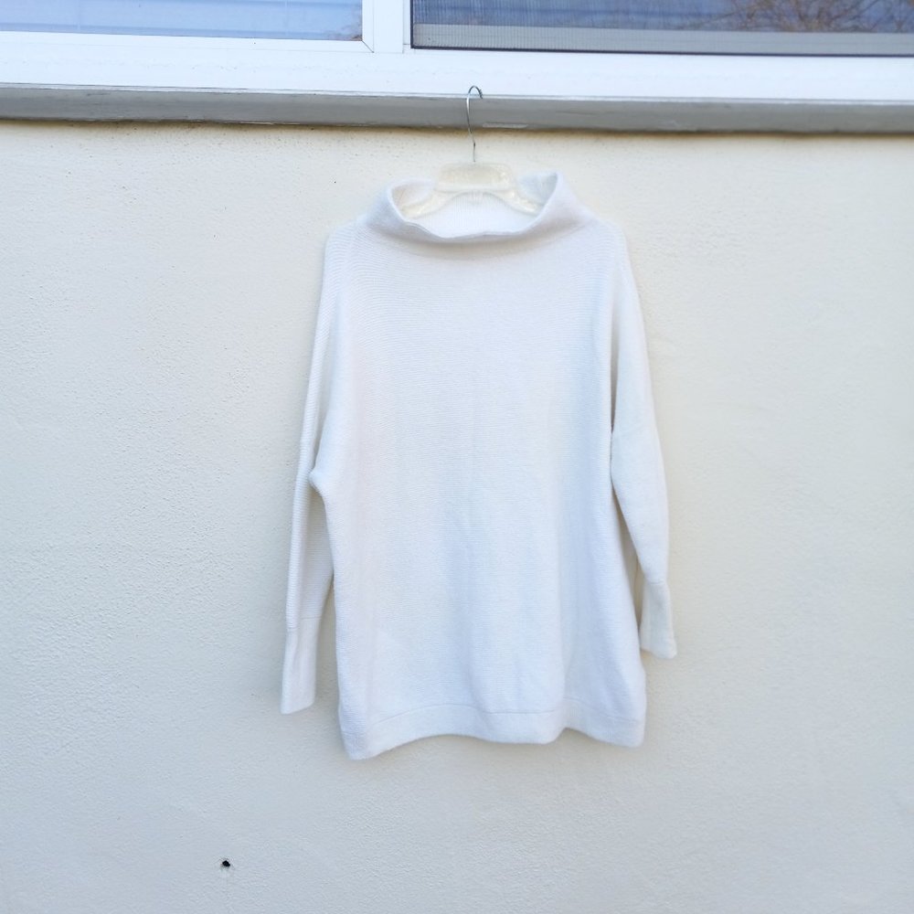 Free People White Ottoman Slouchy Mock Neck Tunic Sweater